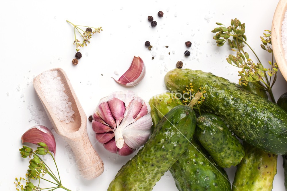 Photo of pickles garlic and salt