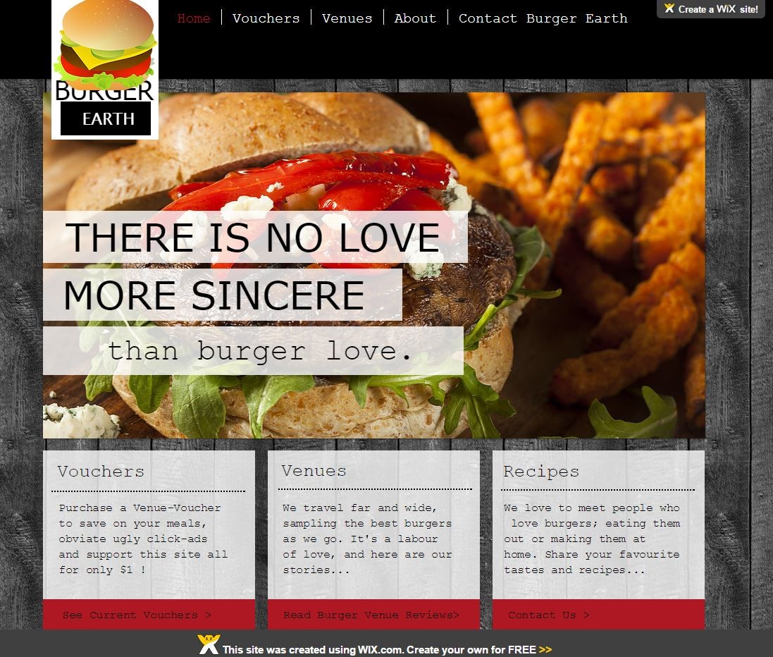 Screenshot of BurgerEarth WIX Webite