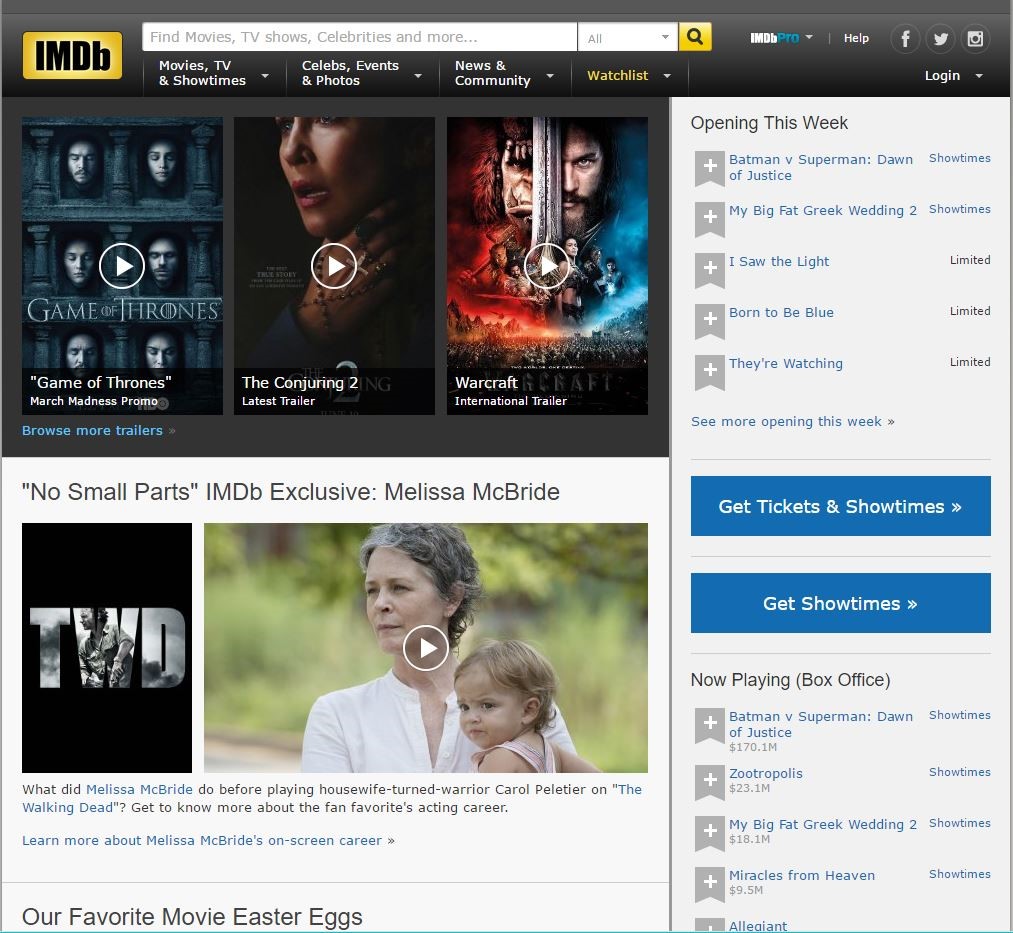 Screenshot of IMDb website