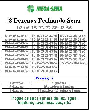 28 Jogos da Mega - 8 Dezenas Fechadas