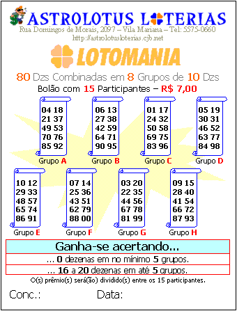 80 Dezenas Combinadas em 8 Grupos