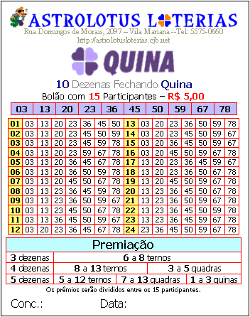 24 jogos da Quina ( fechamento de 10 dzs )