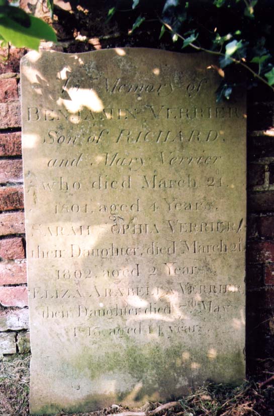 Verrier gravestone in old parish yard Deal