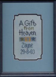 Zayne's Birth sampler framed small