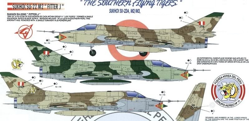 Impresi�n art�stica que muestra a los Sukhoi 22M Fitter-J peruanos con sus esquemas t�cticos en color mim�tico
