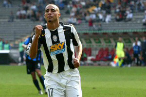 Trezeguet clenches his fist after scoring against Atalanta