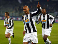 Juventus forward Ruben Olivera celebrates scoring the winning goal against Fiorentina