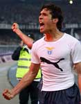 Lazio's Bernardo Corradi celebrates after scoring the crucial away goal