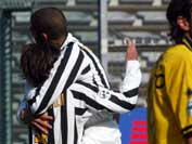 Trezeguet celebrates Juve's third with Tacchinardi