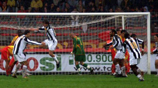 Del Piero jumps towards Ibrahimovic after scoring Juventus' goal in the 1-0 win over Lecce.