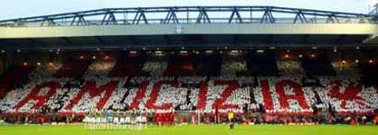 Liverpool fans forming up the Italian word 'amiciza' for Friendship