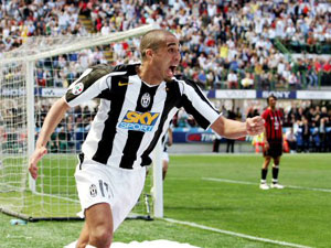 Trezeguet clenches his fist as celebrates his goal