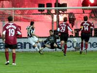 Zlatan Ibrahimovic shoots and scores Juventus' goal in the 1-2 defeat at Reggina