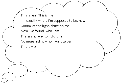 Cloud Callout: This is real, This is me
I'm exactly where I'm supposed to be, now
Gonna let the light, shine on me
Now I've found, who I am
There's no way to hold it in
No more hiding who I want to be
This is me
