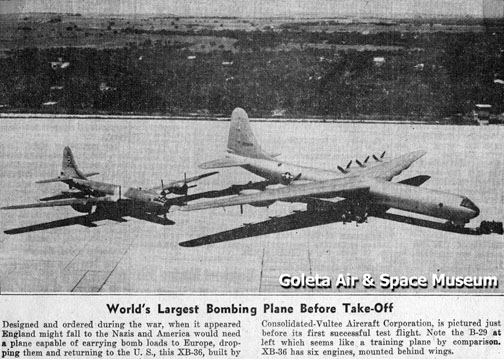 This image compares the B-29 (left) and the B-36 (right)