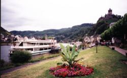 Barging on Inland Waterways project: Cruiser on the River Mosel at Cochem