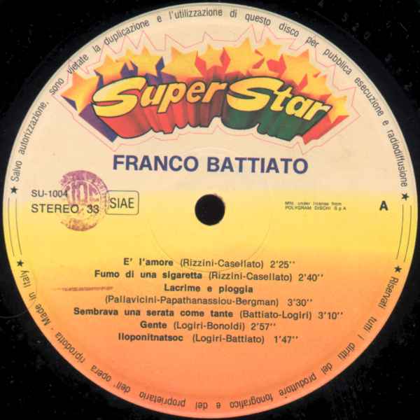 Lato A 33 giri SuperStar - Franco Battiato