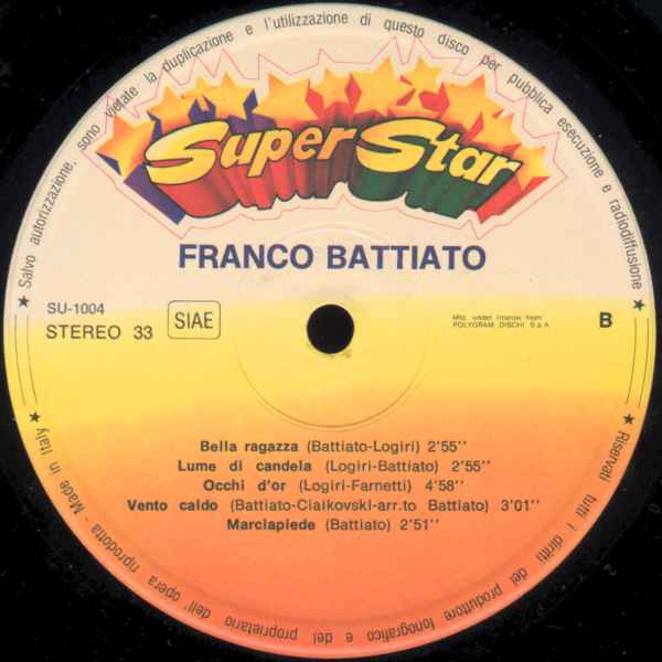 Lato B 33 giri SuperStar - Franco Battiato