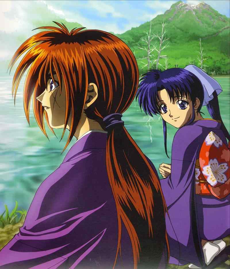 Kenshin y Kaoru hablando a la orilla de r�o.