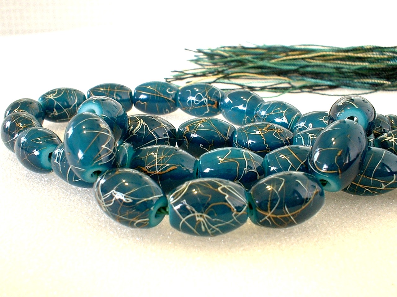 SILVER OCEAN GLASS MUSLIM PRAYER BEADS +33