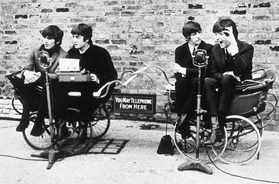 The Beatles in a trailer for A Hard Day's Night.