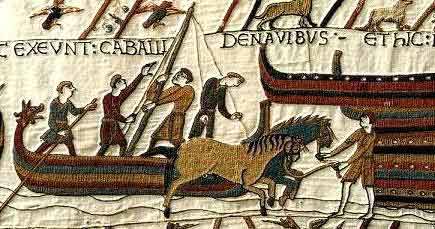 Norman horses being put ashore at Pevensy