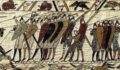 The Saxon shield wall.  The sole Saxon archer depicted on the tappestry is shown here.