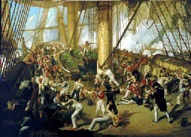 Nelson Shot by a French sharpshooter in Redoubtable's rigging