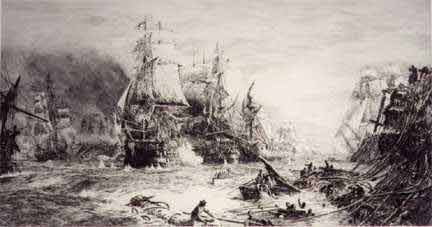 Battle of trafalgar depicted by William Wyllie