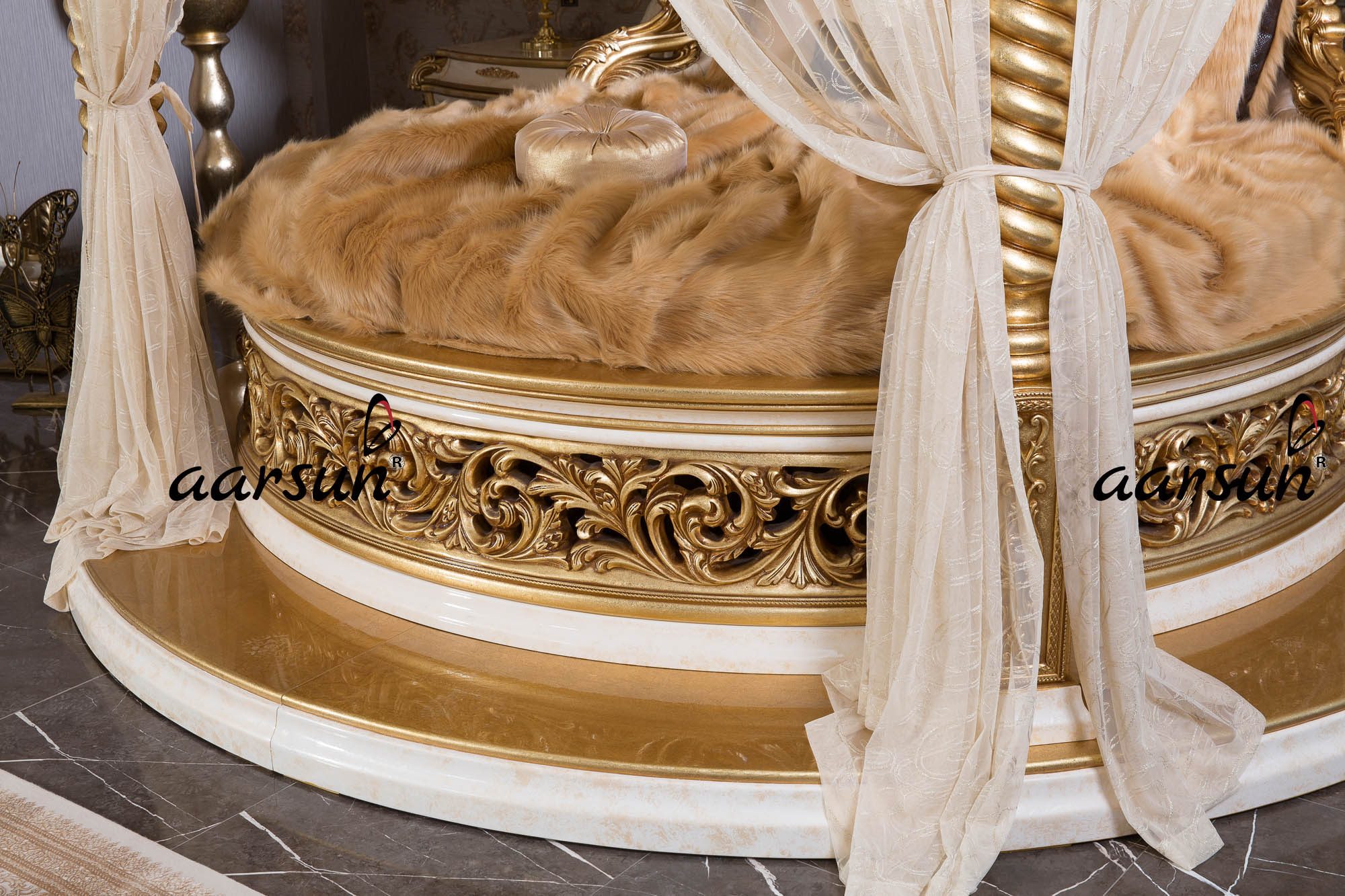 Aarsun Round Bed with White and Gold Polish NT-001 view 3