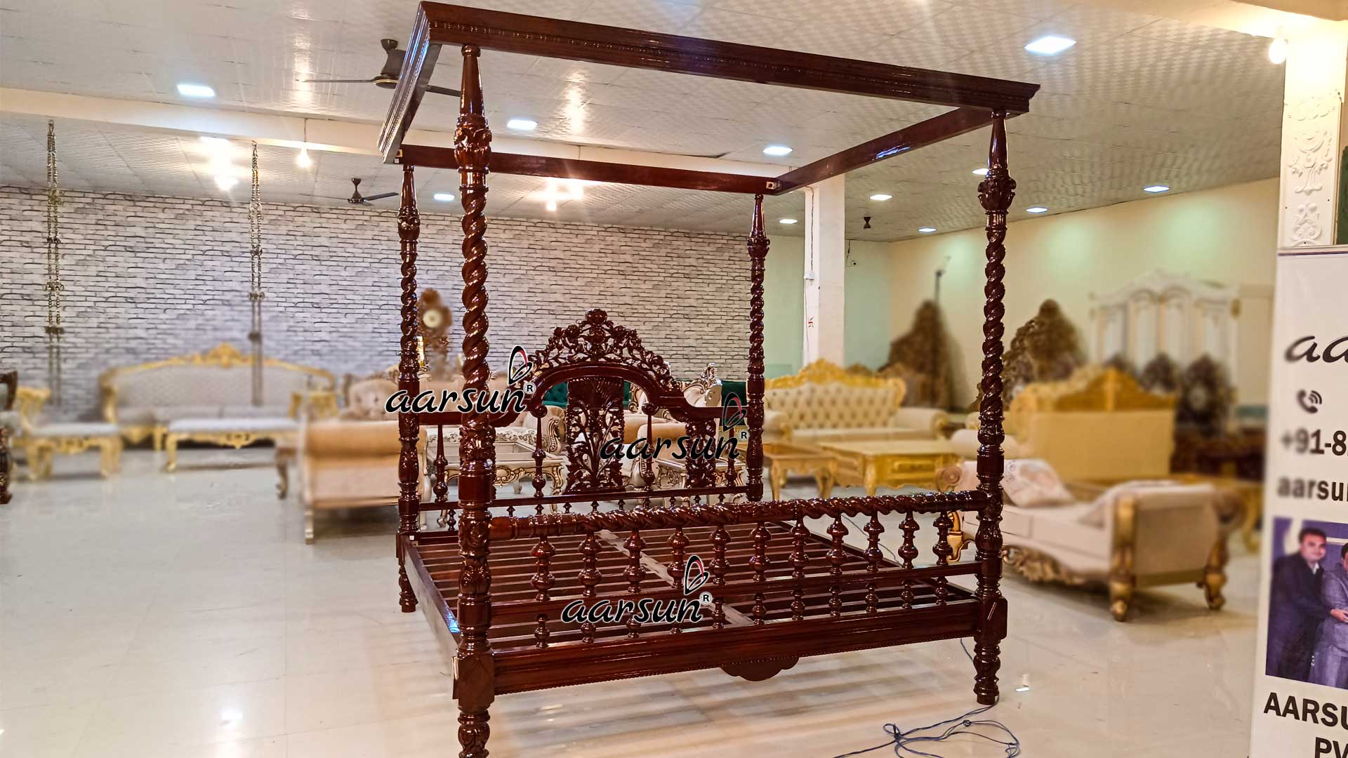 Antique Four Poster Bed Teak Wood view 4
