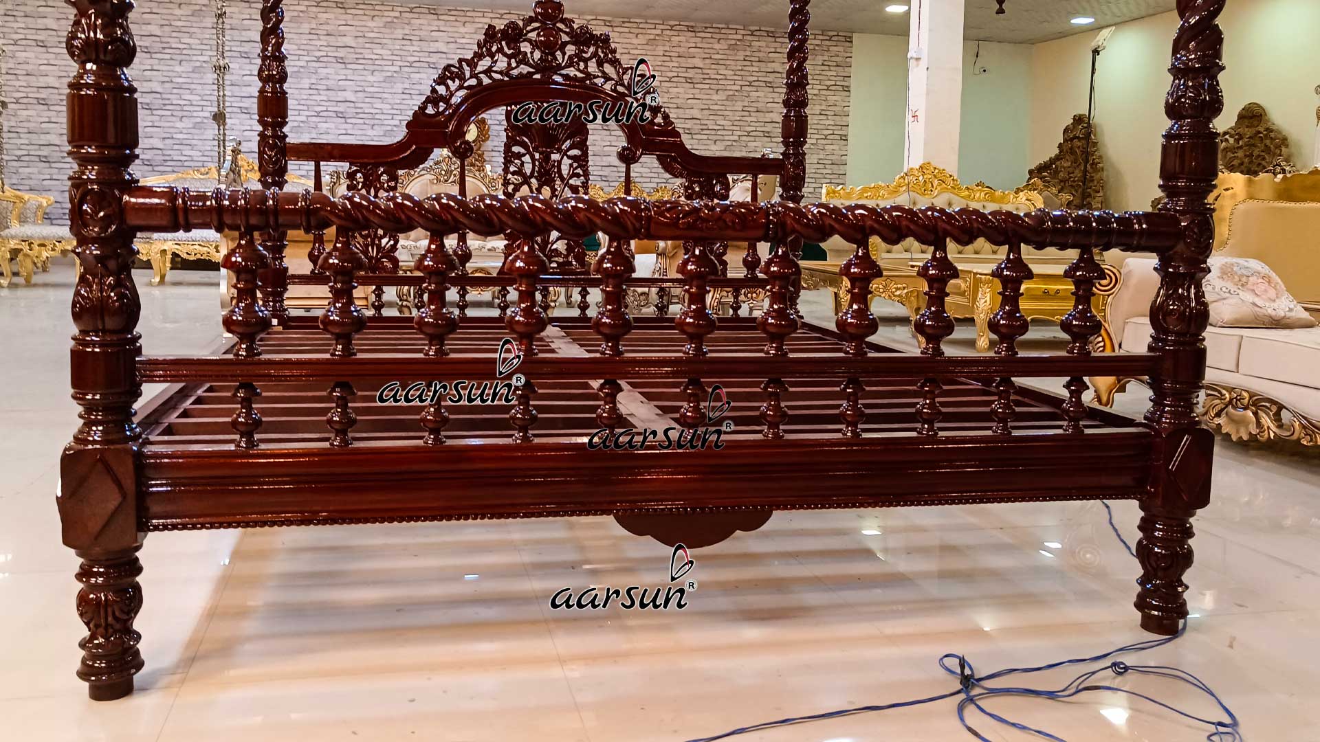 Antique Four Poster Bed Teak Wood view 6