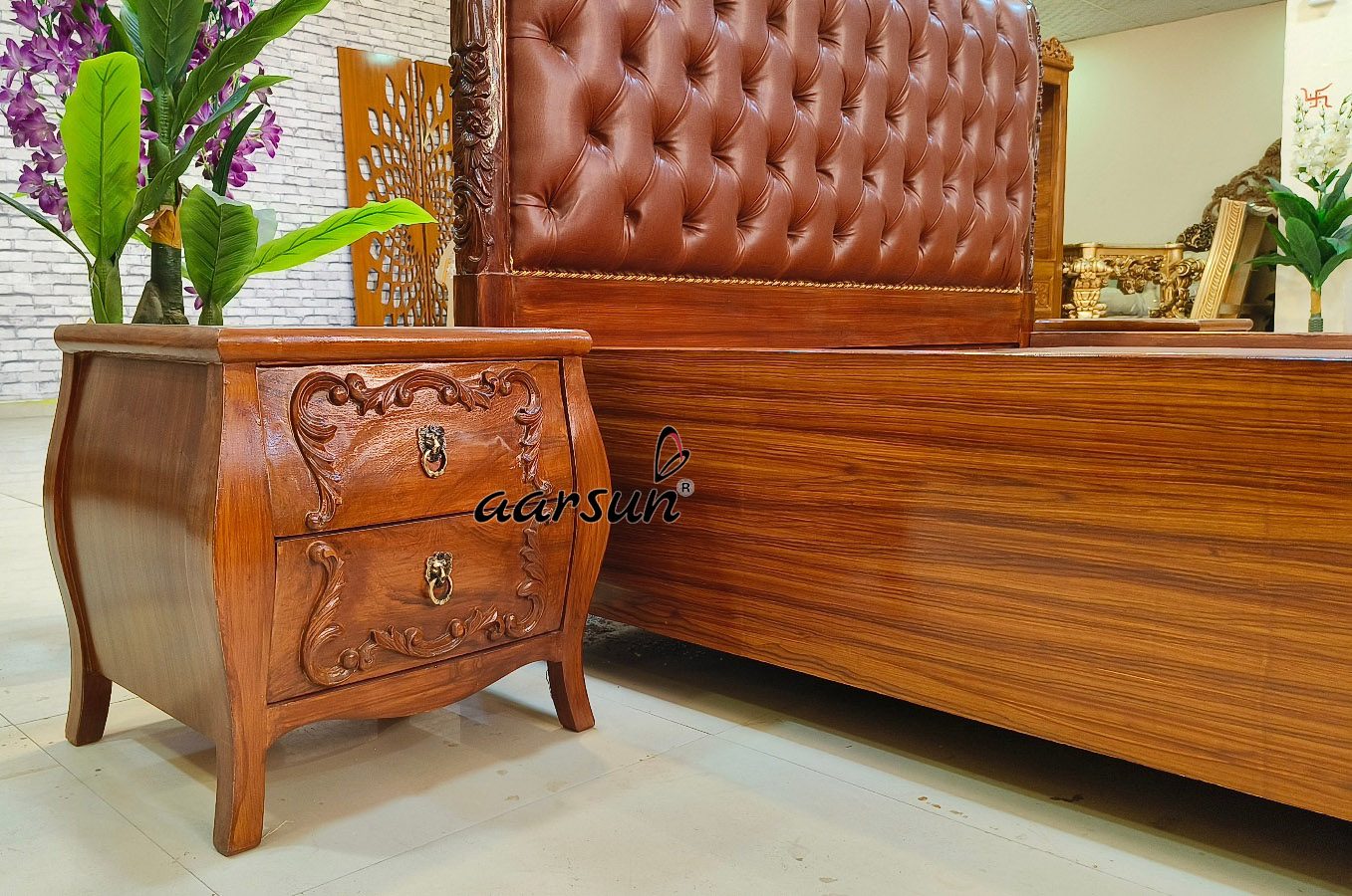 Classic Teak Wood Bed with Storage NT-013 view 5
