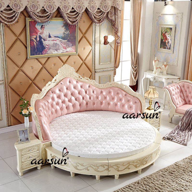 Delightful Wooden Round Bed in White Polish NT-003