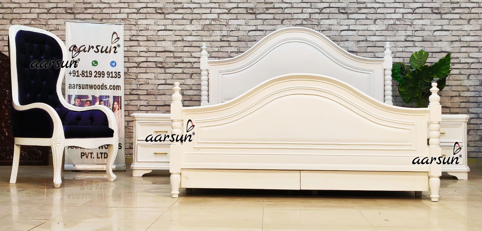 Modern Bedroom Set in Satin White Polish with Video