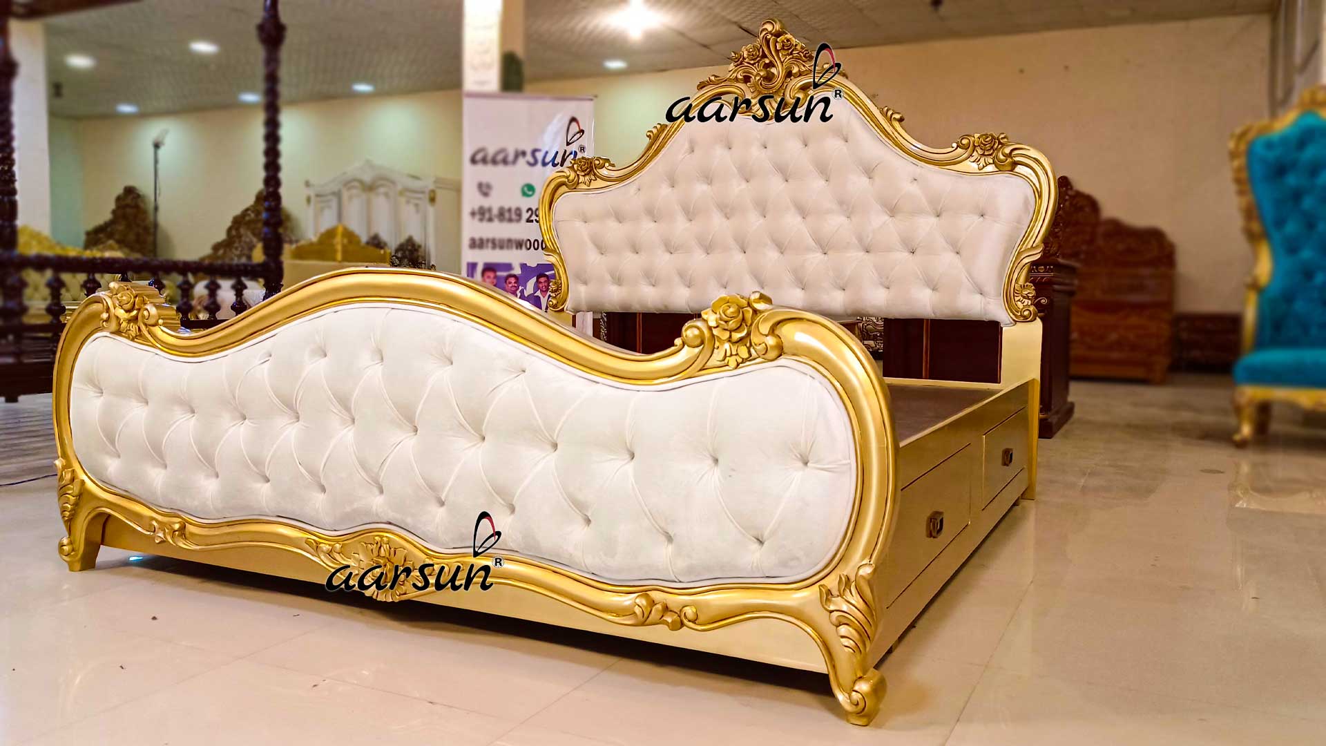 Modern Style Double Bed design with drawers view 3