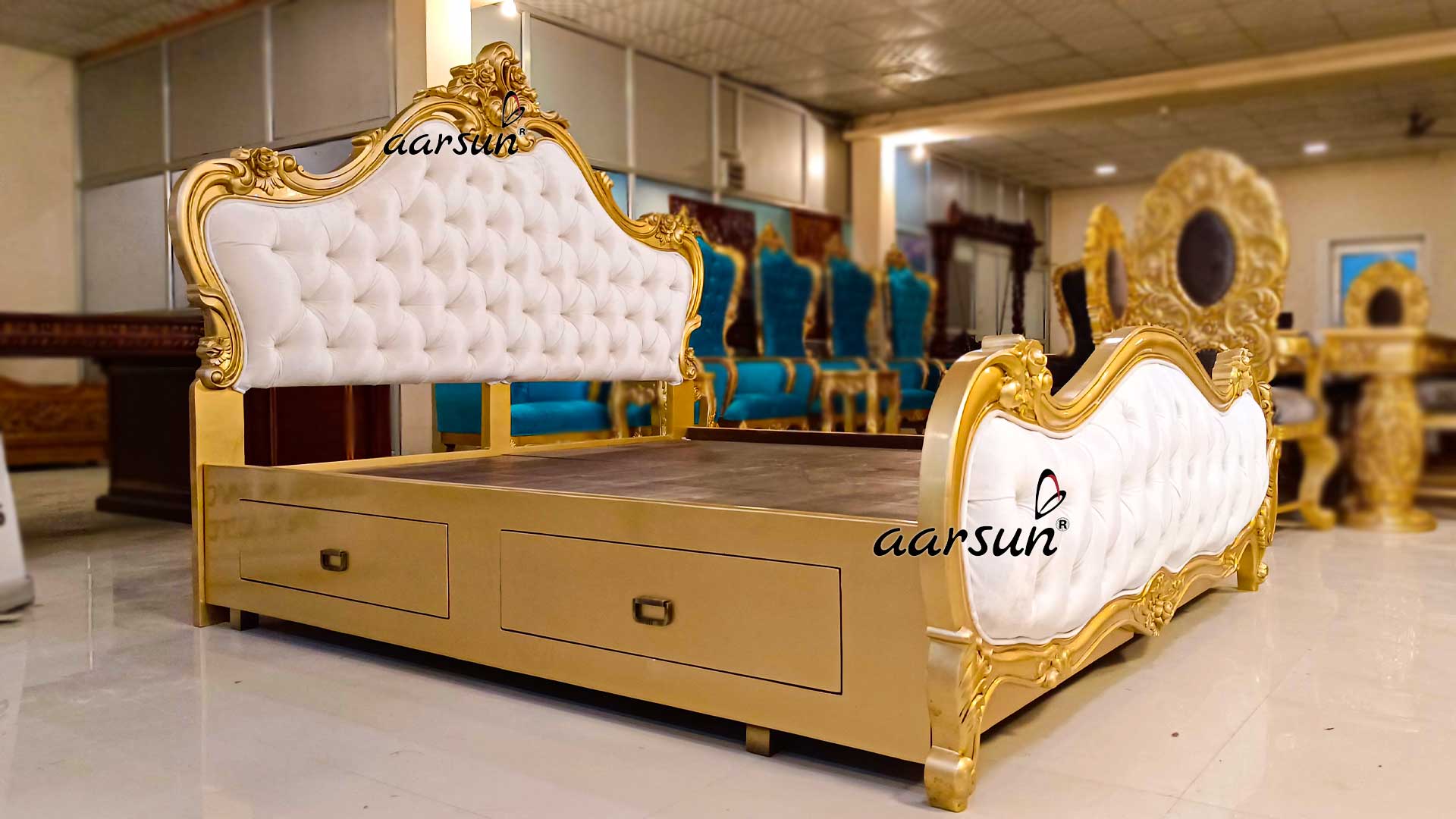 Modern Style Double Bed design with drawers view 4