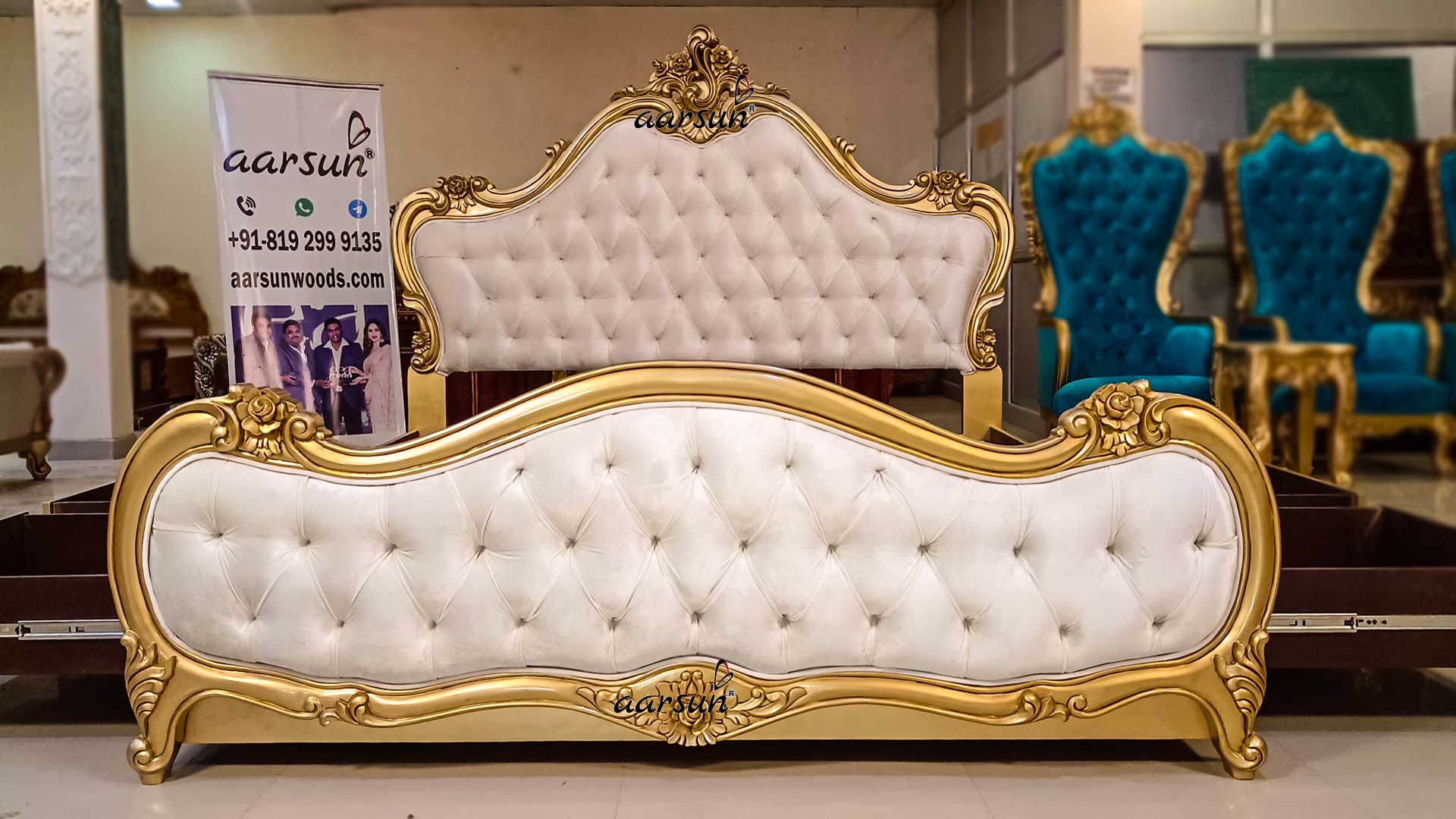 Modern Style Double Bed design with drawers view 5
