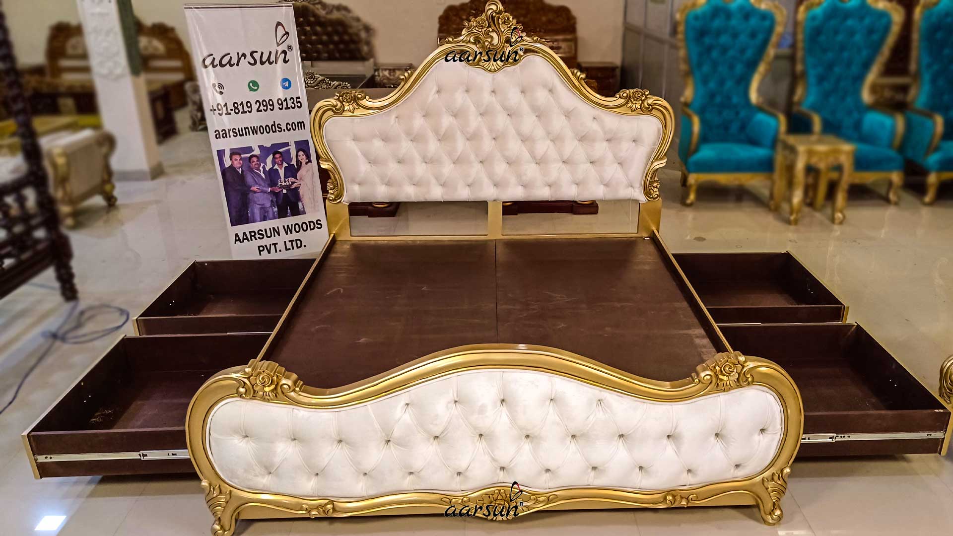 Modern Style Double Bed design with drawers view 6