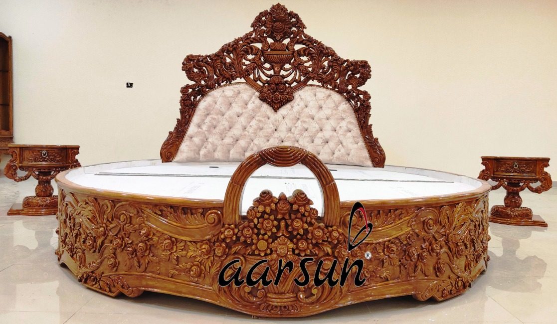 Round Wooden Bed with 2 Side Table YT-260
