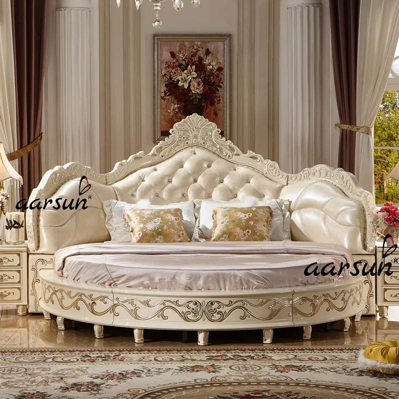 Royal Round Bed in White and Gold Polish NT-004