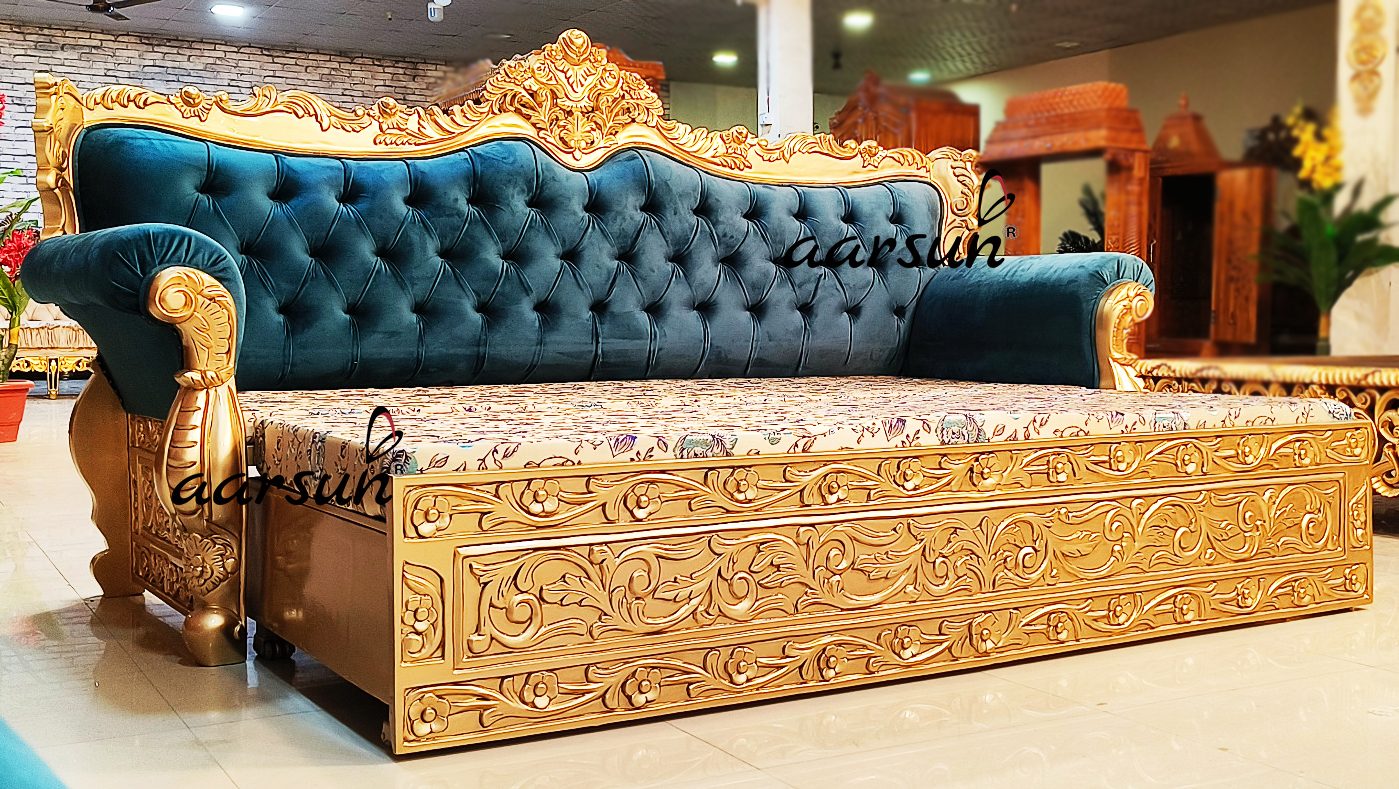 Sofa Cum Bed in Antique Gold view 3