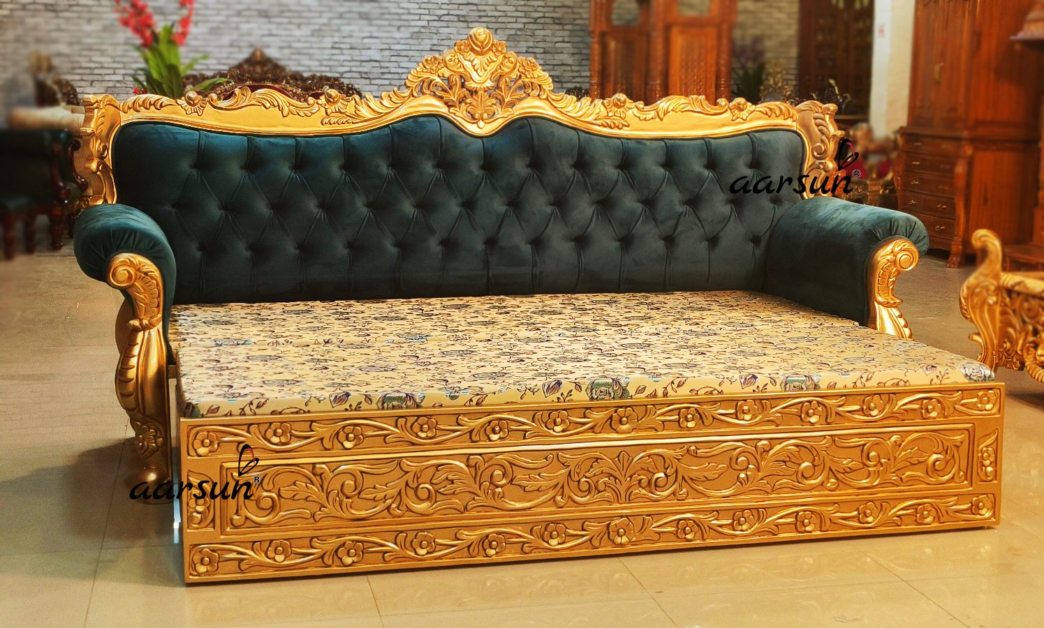 Sofa Cum Bed in Antique Gold view 7