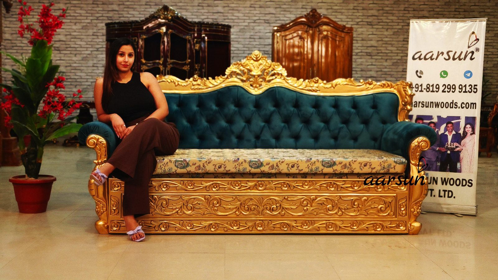 Sofa Cum Bed in Antique Gold