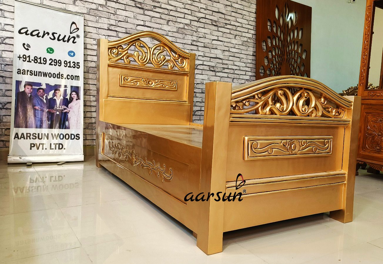 Three wooden bed set in gold polish NT-028 view 3