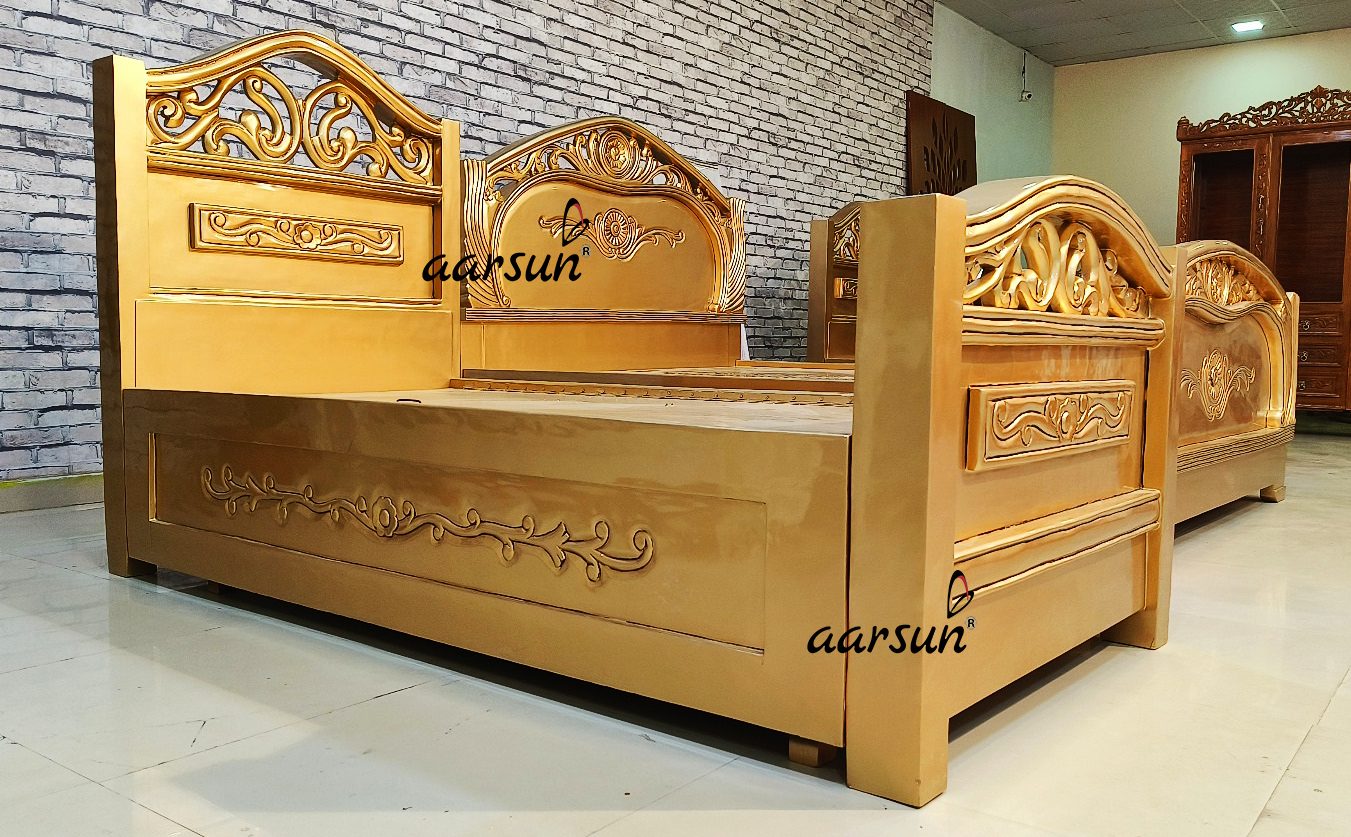 Three wooden bed set in gold polish NT-028 view 7