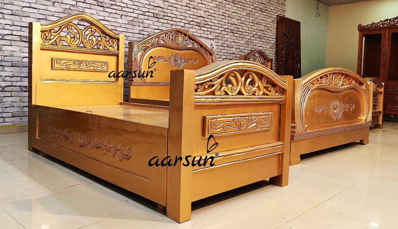 Three wooden bed set in gold polish NT-028 view 8