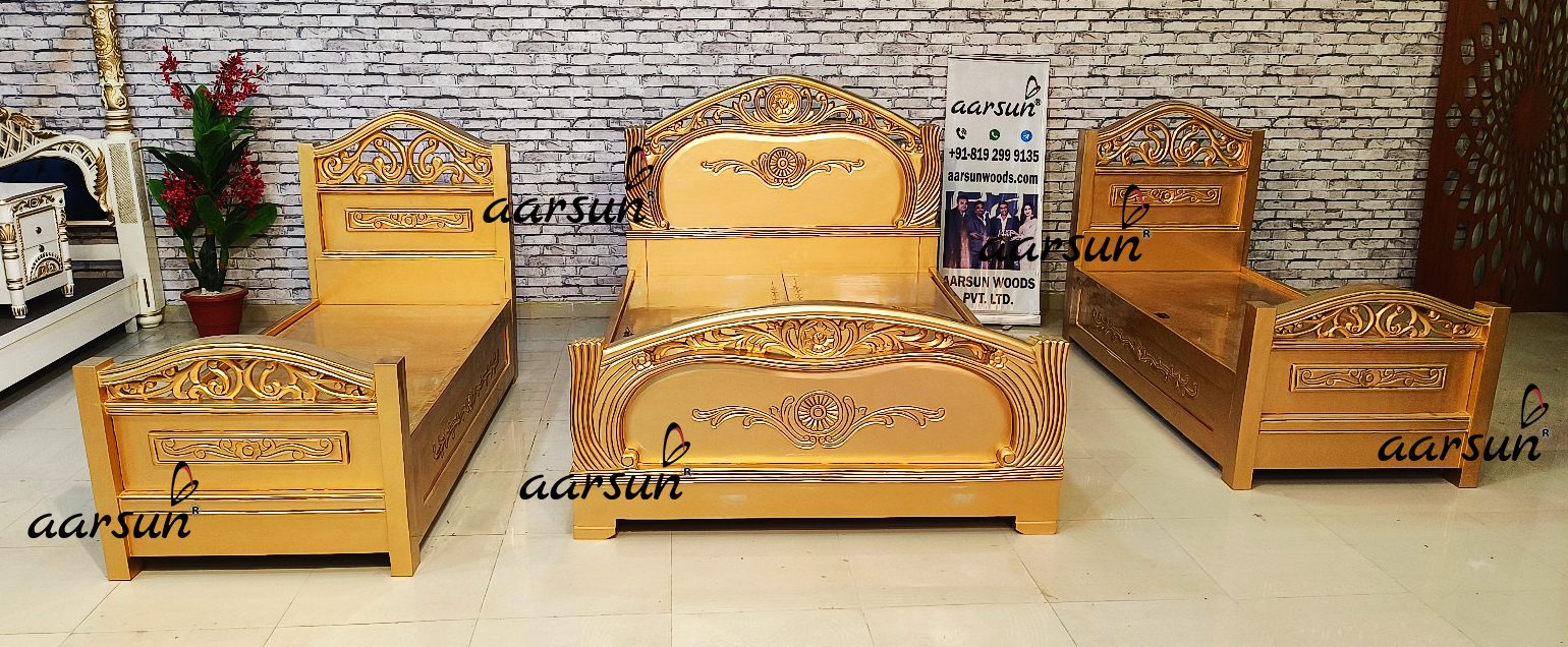 Three wooden bed set in gold polish NT-028
