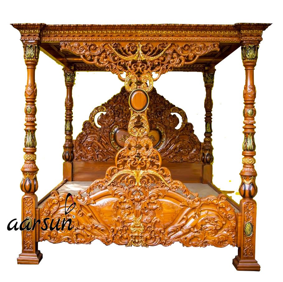 Wooden Carved Poster Bed view 3