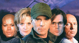 L-R: Teal'c, Sam Carter, Jack O'Neill, Daniel Jackson, & Gnrl. Hammond